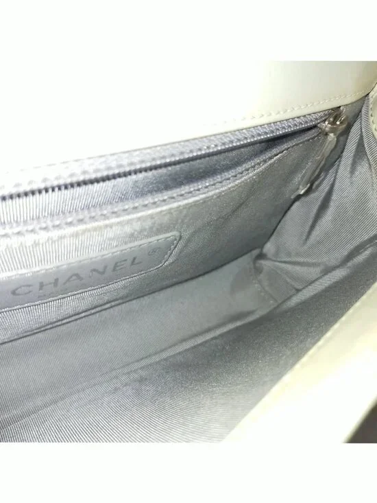 Authentic Chanel Boy Bag Mint Green Quilted Leather Flap Silver Chain CC Logo - Picture 10 of 16